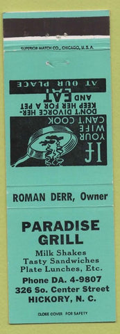 Matchbook Cover - Paradise Grill Hickory NC teal
