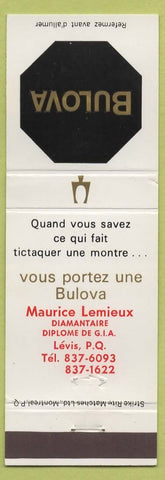 Matchbook Cover - Bulova Watches Maurice Lemieux Levis QC
