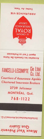 Matchbook Cover - Royal Insurance Group Fancelli Lecompte Montreal QC