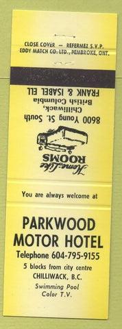 Matchbook Cover - Parkwood Motor Hotel Chilliwack BC