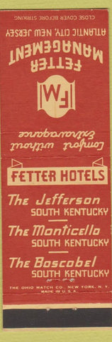 Matchbook Cover - Fetter Hotels Atlantic City NJ