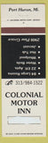 Matchbook Cover - Colonial Motor Inn Port Huron MI WHITED OUT