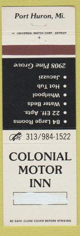 Matchbook Cover - Colonial Motor Inn Port Huron MI WHITED OUT