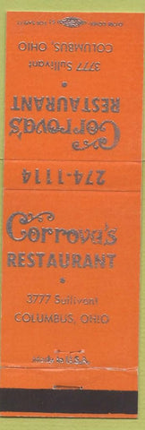 Matchbook Cover - Corrova's Restaurant Columbus OH