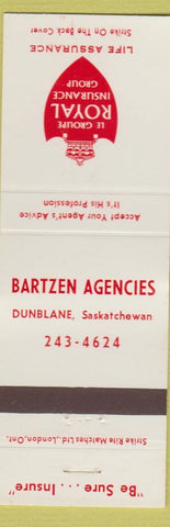 Matchbook Cover - Royal Canadian Legion Dunblane SK Bartzen