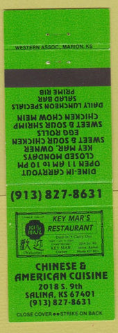 Matchbook Cover - Key Mar's Chinese American Restaurant Salina KS green