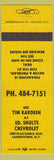 Matchbook Cover - Ed Shults Chevrolet Jamestown NY Tim Kardeen yellow