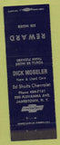 Matchbook Cover - Ed Shults Chevrolet Jamestown NY Dick Moseler blue