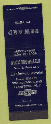 Matchbook Cover - Ed Shults Chevrolet Jamestown NY Dick Moseler blue