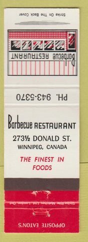 Matchbook Cover - BBQ Restaurant Winnipeg MB