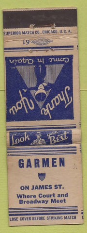Matchbook Cover - Garmen Barber Shop NO TOWN WORN