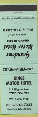 Matchbook Cover - Kings Motor Hotel Winnipeg MB
