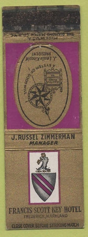 Matchbook Cover - Francis Scott Key Hotel Frederick MD WORN