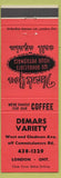Matchbook Cover - Demars Variety London ON red