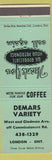 Matchbook Cover - Demars Variety London ON light green
