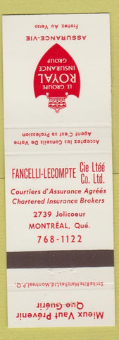 Matchbook Cover - Royal Insurance Group Fancelli Lecompte Montreal QC
