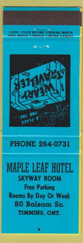 Matchbook Cover - Maple Leaf Hotel Timmins ON blue