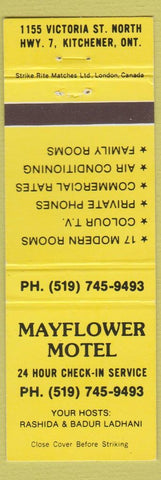Matchbook Cover - Mayflower Motel Kitchener ON yellow