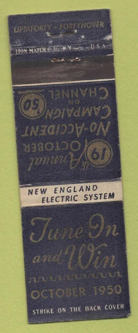 Matchbook Cover - No Accidents Safety New England Electric 1950 WEAR