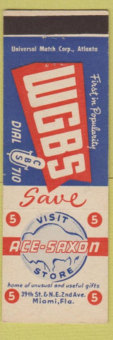 Matchbook Cover - WGBS Radio Ace Saxton Stores Miami FL CBS Vending