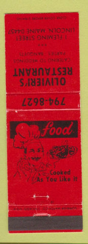 Matchbook Cover - Olivieri's Restaurant Lincoln ME