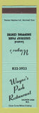 Matchbook Cover - Wayne's Park Rest;aurant Salmon Arm BC
