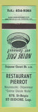Matchbook Cover - Restaurant Pierrot St Isidore Laprairie QC