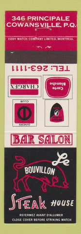 Matchbook Cover - Bouvillon Steak House Cowansville QC