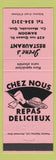 Matchbook Cover - Irene's Restaurant Montcalm QC