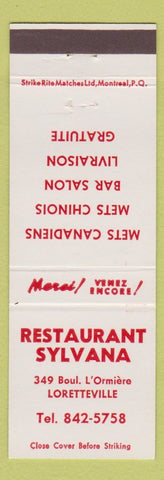 Matchbook Cover - Restaurant Sylvana Loretteville Quebec City QC
