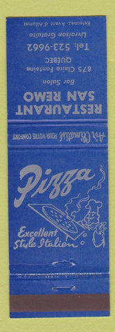 Matchbook Cover - Restaurant San Remo Quebec QC Pizza