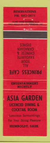 Matchbook Cover - Asia Garden Princess Cafe Chinese Humboldt SK
