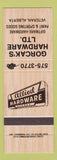 Matchbook Cover - Gorcak's Hardware Veteran AB #2