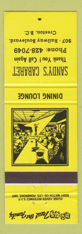 Matchbook Cover - Sandy's Cabaret Creston BC girlie Yellow