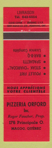 Matchbook Cover - Pizzeria Orford Magog QC Pizza Spaghetti