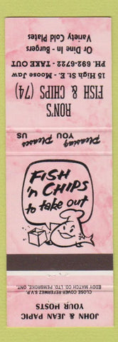 Matchbook Cover - Ron's Fish Chips Moose Jaw SK pink