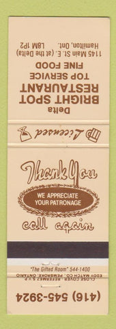 Matchbook Cover - Delta Bright Spot Restaurant Hamilton ON #1