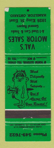 Matchbook Cover - Val's Motor Sales Hamilton ON WEAR