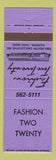 Matchbook Cover - Fashion Two Twenty Aurora OH
