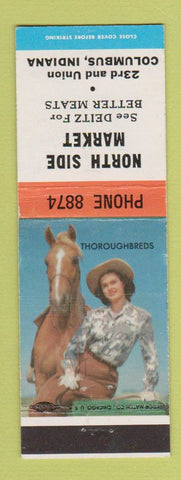 Matchbook Cover - North Side Market Deitz Columbus IN girlie with horse