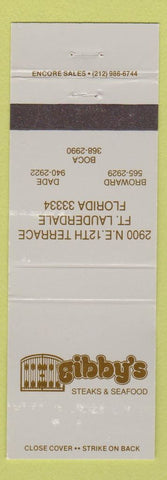 Matchbook Cover - Gibby's Steaks Broward Dade Boca FL Fort Lauderdale WEAR