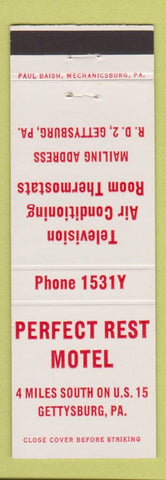 Matchbook Cover - Perfect Rest Motel Gettysburg PA