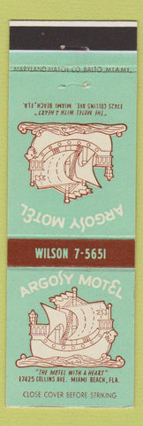 Matchbook Cover - Argosy Motel Miami Beach FL ship