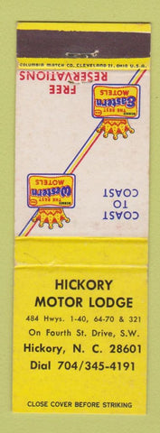Matchbook Cover - Best Western Hickory Motor Lodge NC WEAR