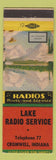 Matchbook Cover - Lake Radio Service Cromwell IN low phone Winter Wonderland