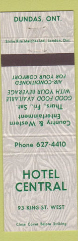 Matchbook Cover - Hotel Central Dundas ON