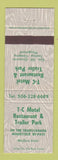 Matchbook Cover - TC Motel Restaurant Trailer Park Woodstock ON