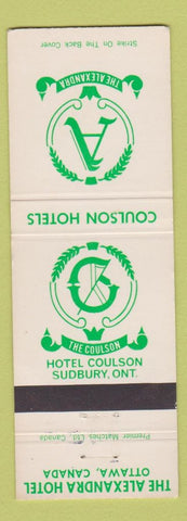 Matchbook Cover - Alexandra Coulson Hotels Ottawa ON Sudbury