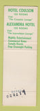 Matchbook Cover - Alexandra Coulson Hotels Ottawa ON Sudbury