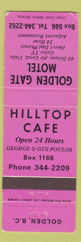 Matchbook Cover - Hilltop Cafe Golden Gate Motel Golden BC pink POOR